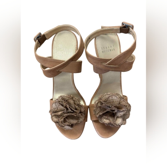 Stuart Weitzman Belfor Wedge Straw Flower Toe Taffy Colour Size 7.5 EUC - Picture 5 of 8